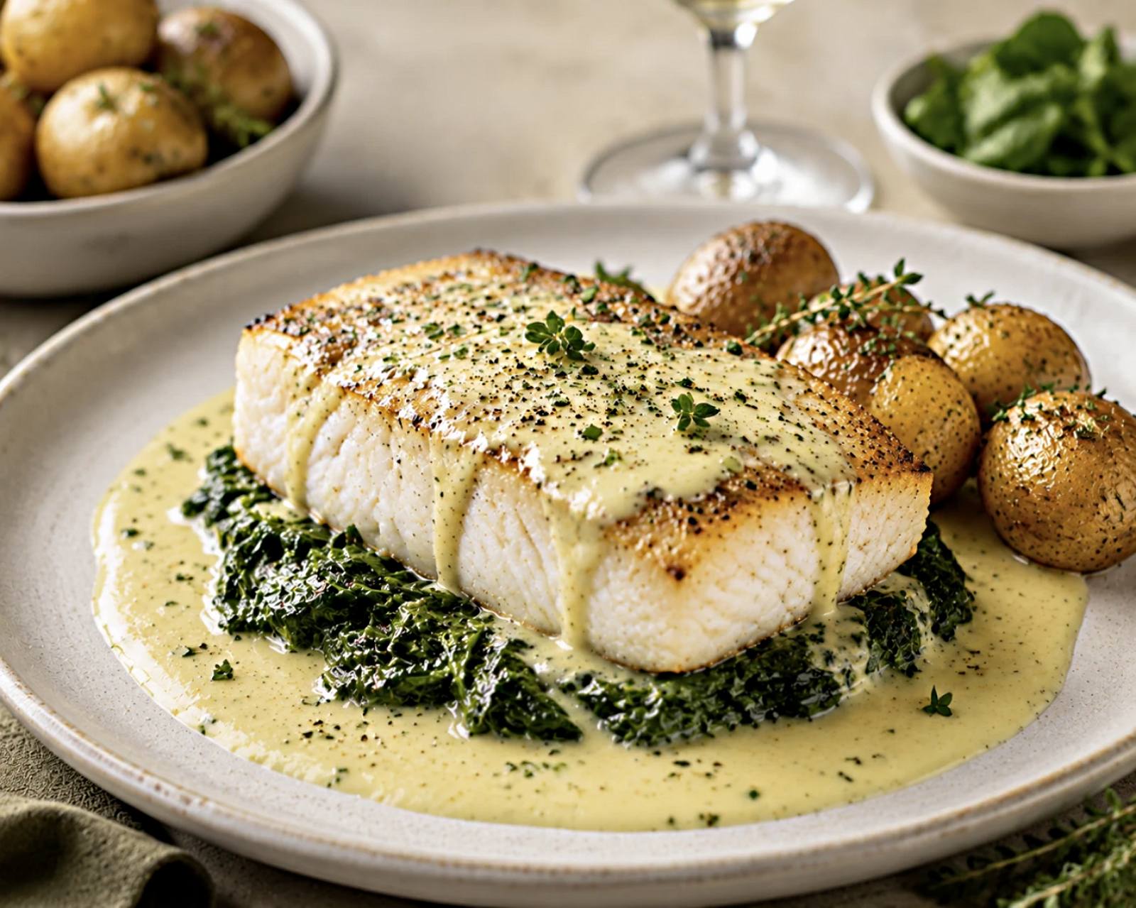 Roasted Cod Fillet, Camembert Beurre Blanc