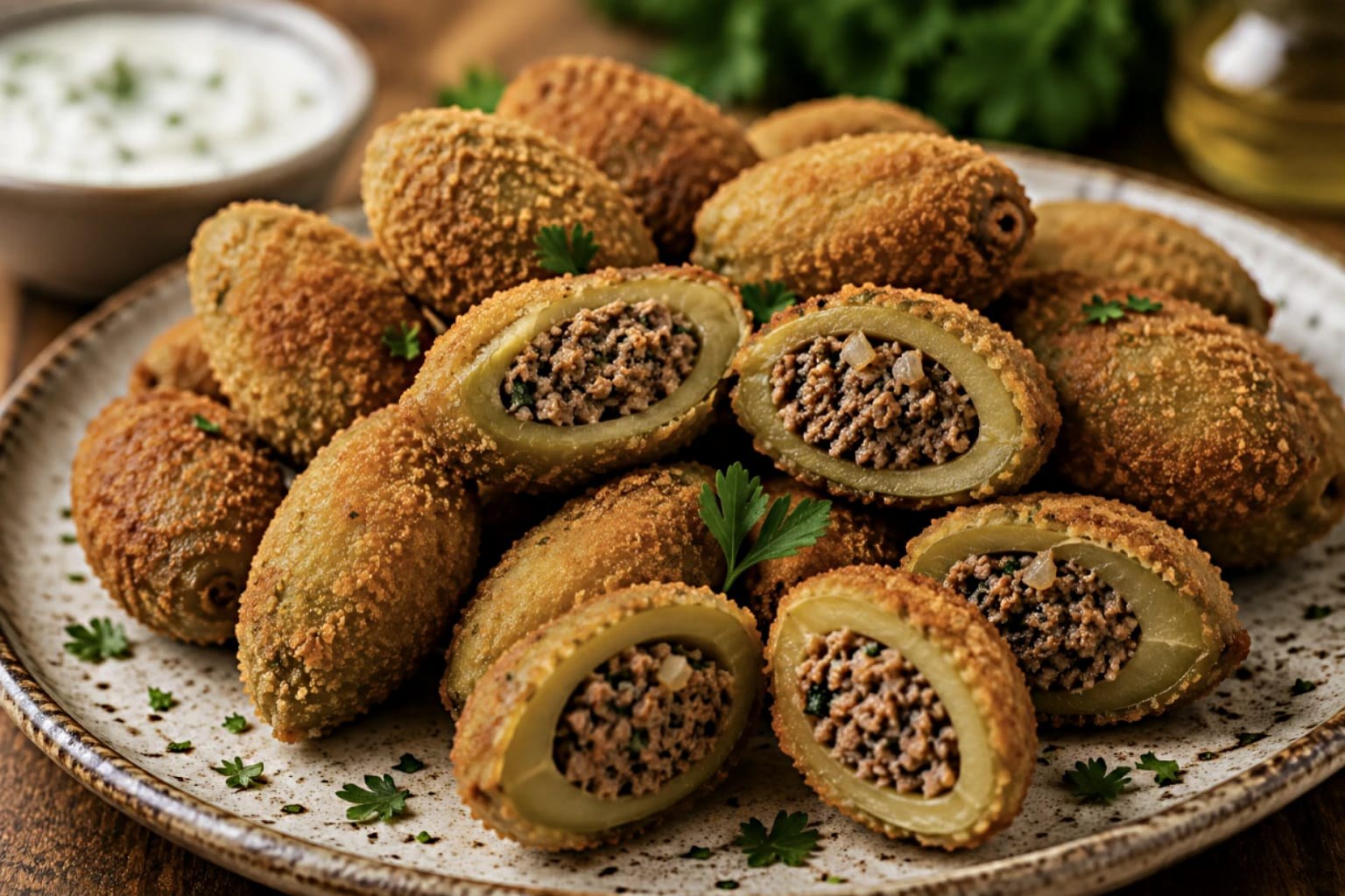 Stuffed Olives with Mixed Ground Meat