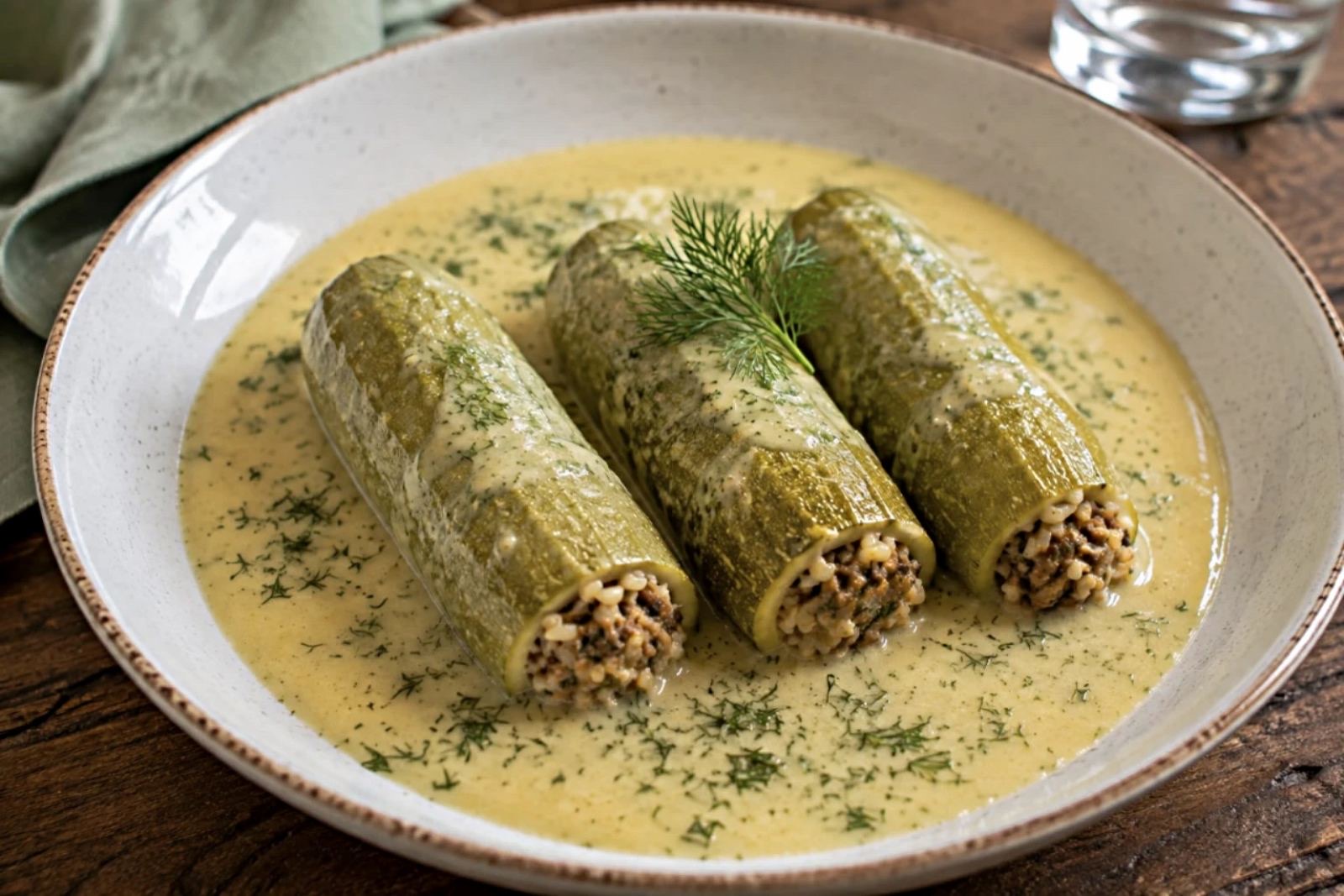 Stuffed Zucchini with Avgolemono