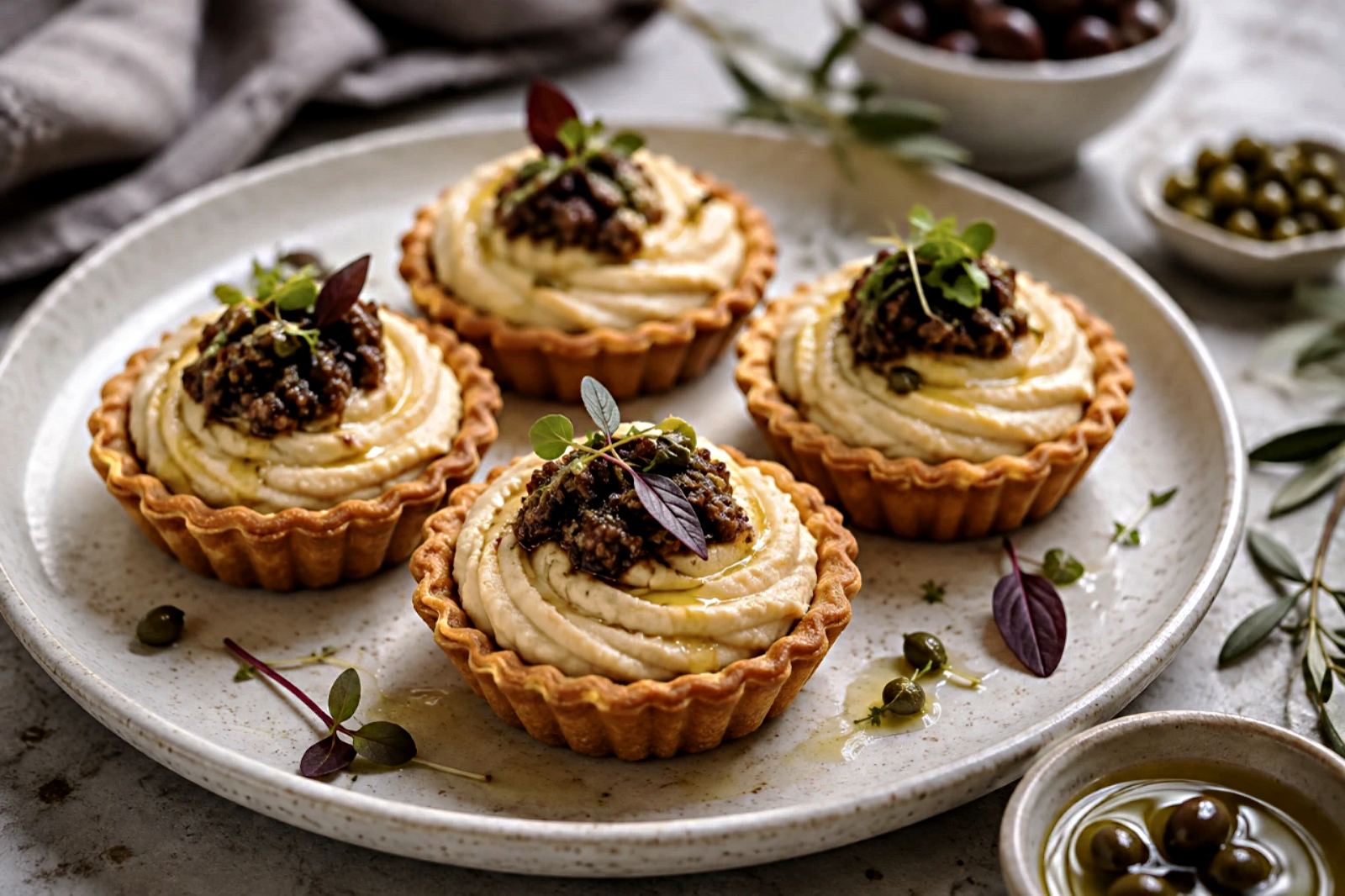 Hummus with Olive Tapenade Tartlet