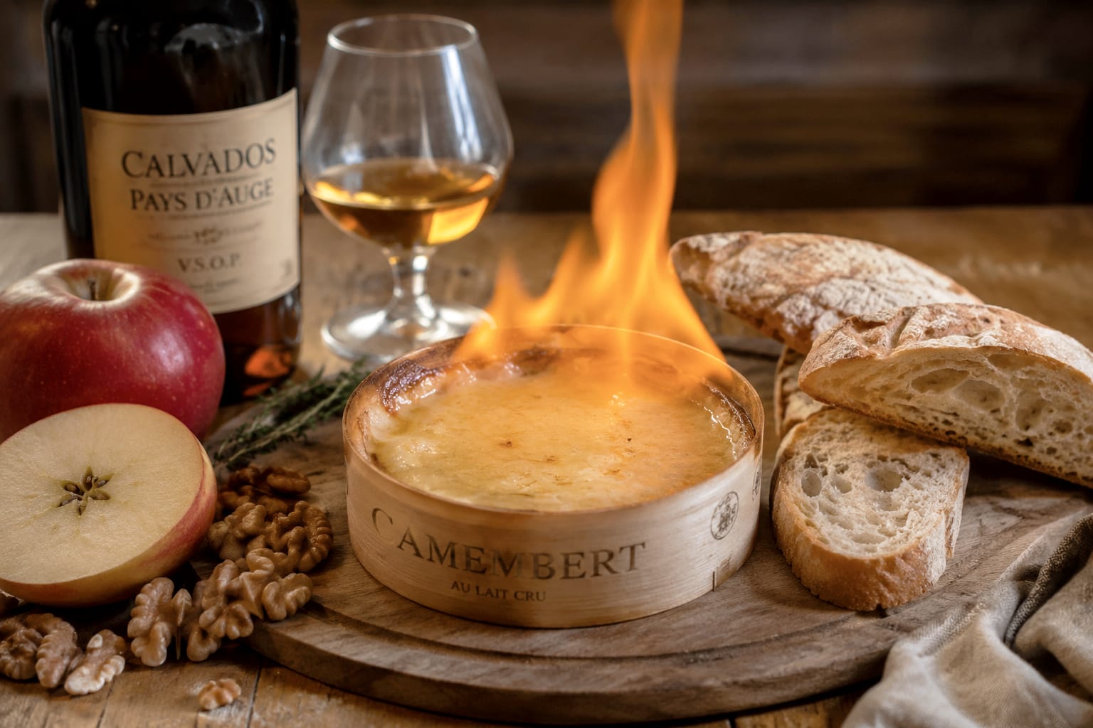 Calvados-Flambéed Camembert